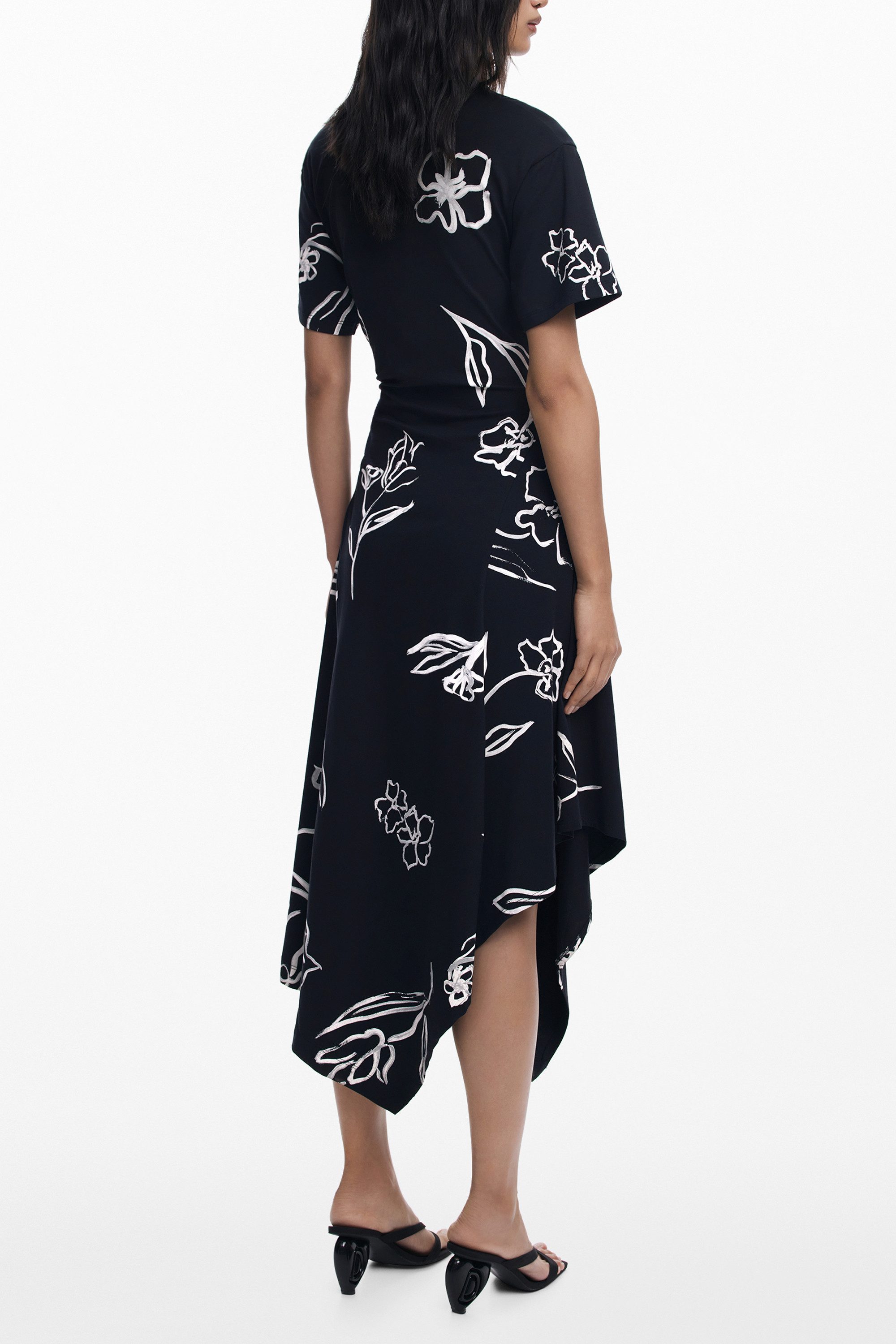 Desigual Partykleid Schwarzes Langarmkleid für Damen mit Druck und Rundhals günstig online kaufen