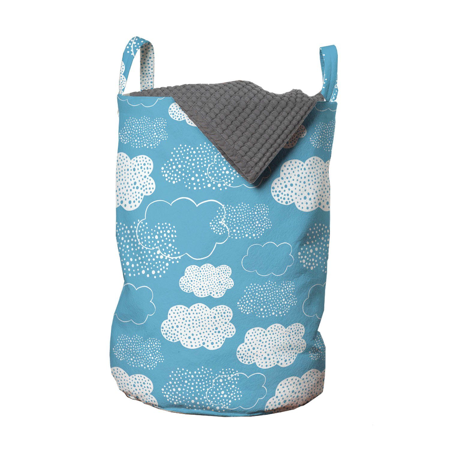 Abakuhaus Wäschesäckchen Wäschekorb mit Griffen Kordelzugverschluss für Waschsalons, Blauer Himmel Gepunktete Fluffy Illustration