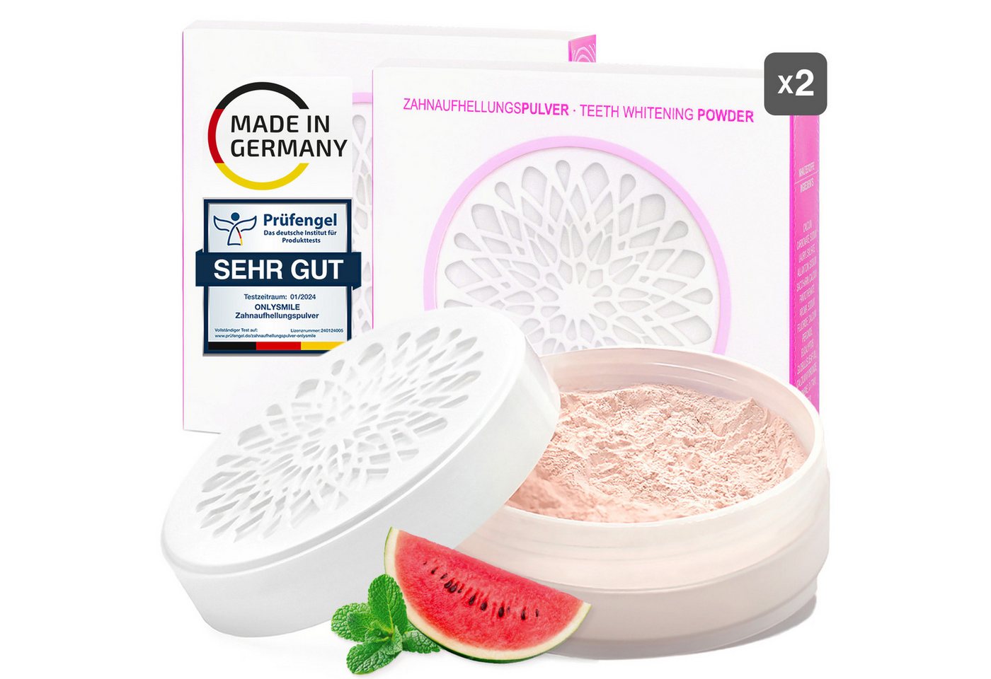 OnlySmile Zahnbleaching-Pulver Zahnaufhellung Pulver - Testsieger - Teeth Whitening Powder, Zahnaufhellung, Bleaching Powder, Aufhellen, weiße Zähne