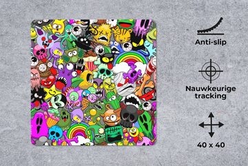 MuchoWow Gaming Mauspad Teenager - Monster - Kritzeln - Muster (1-St), Mousepad mit Rutschfester Unterseite, Gaming, 40x40 cm, XXL, Großes