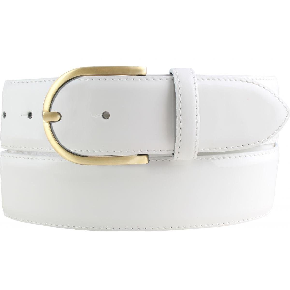 BELTINGER Ledergürtel Lack-Gürtel aus Leder 4 cm - Glänzender Damengürtel 40mm - Eleganter G Weiß, Gold