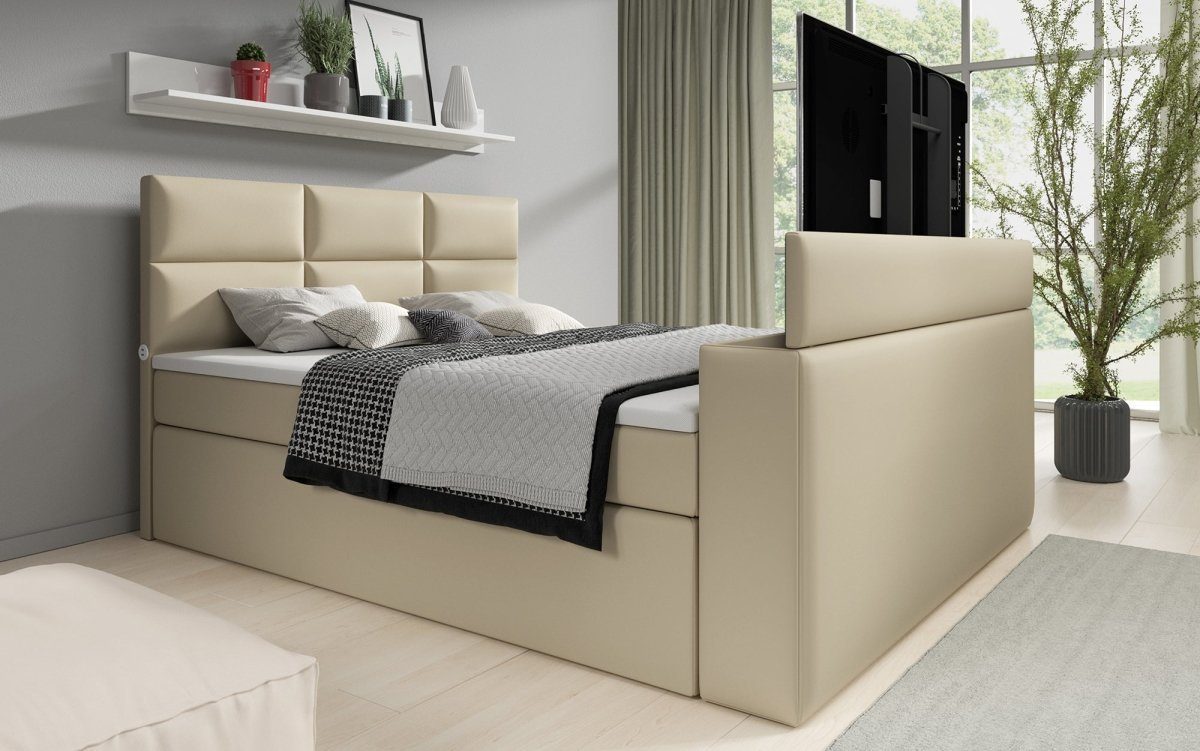 Luxusbetten24 Boxspringbett Carito, mit TV Lift, USB-Anschluss und Stauraum