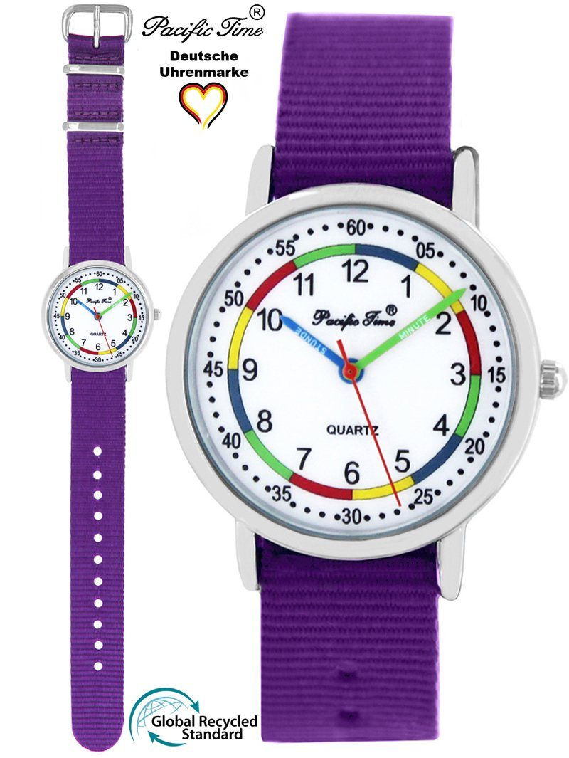 Pacific Time Quarzuhr Kinder Armbanduhr First Lernuhr nachhaltiges Wechselarmband, Mix und Match Design - Gratis Versand violett