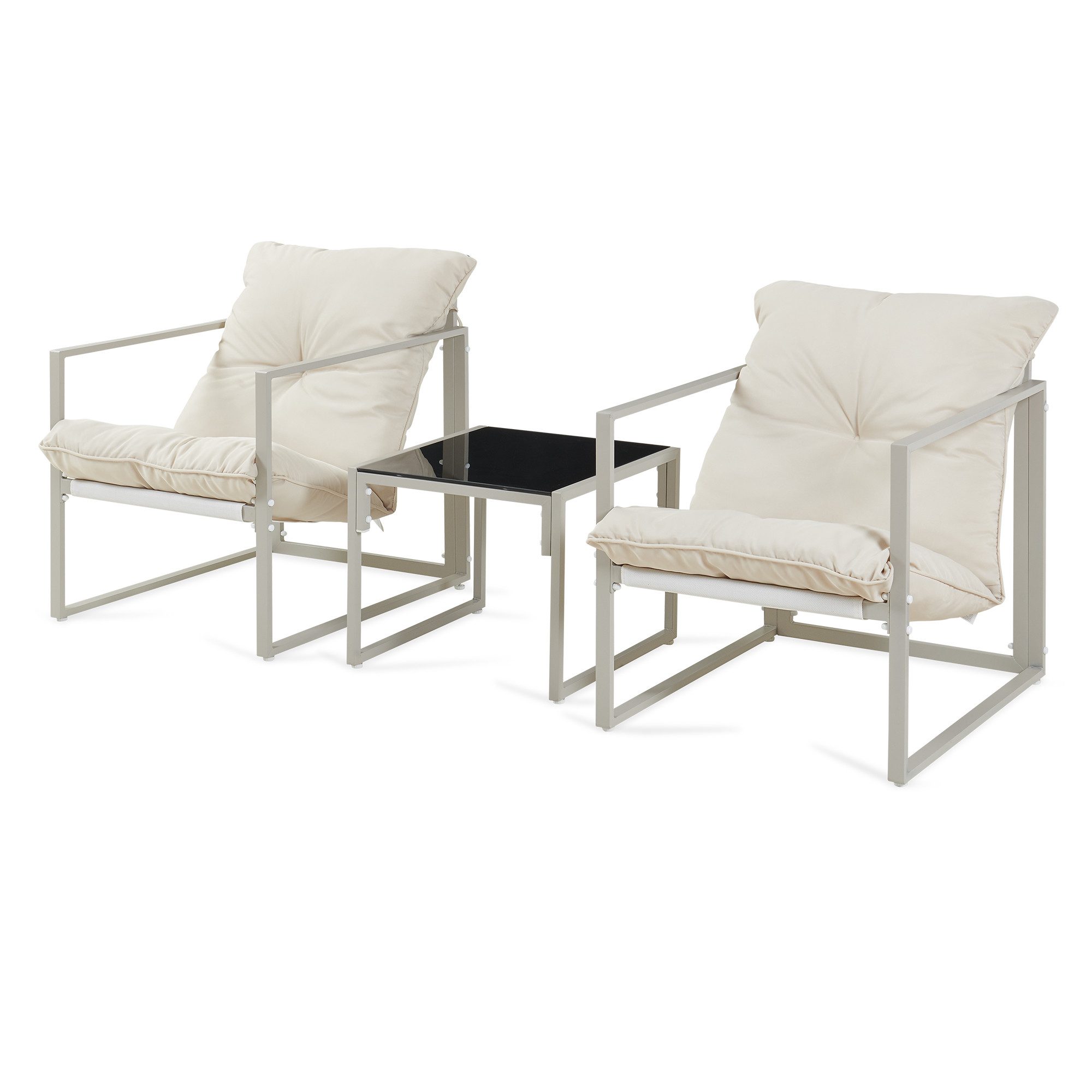 casa.pro Gartenlounge-Set, (Set, 3-tlg), »Karg« Couchtisch mit 2 Sesseln Kissen Metall Beige