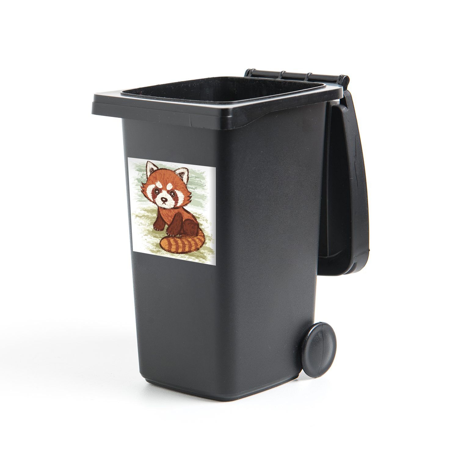 MuchoWow Illustration Mülleimer-aufkleber, Wandsticker (1 St), Eine grünen Container, Sticker, Mülltonne, einem Abfalbehälter Hintergrund Pandas kleinen eines vor