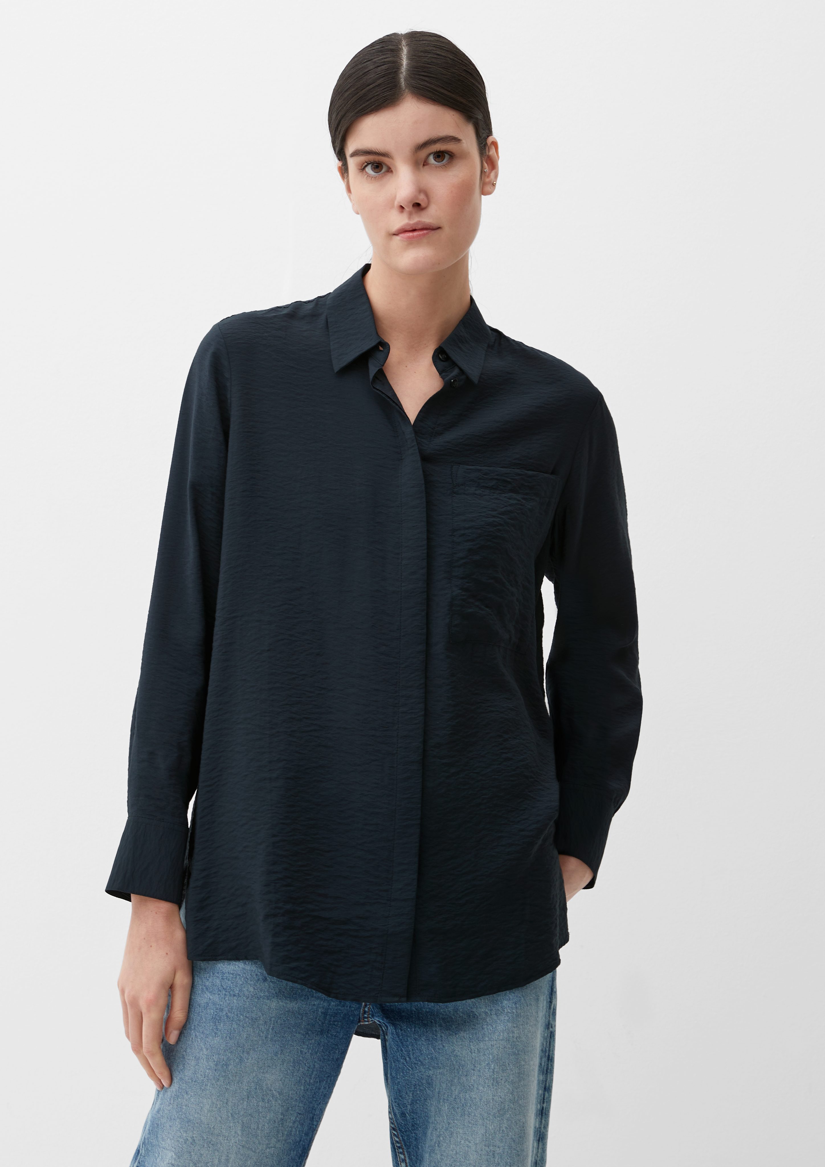 s.Oliver Langarmbluse Bluse aus Viskosemix navy