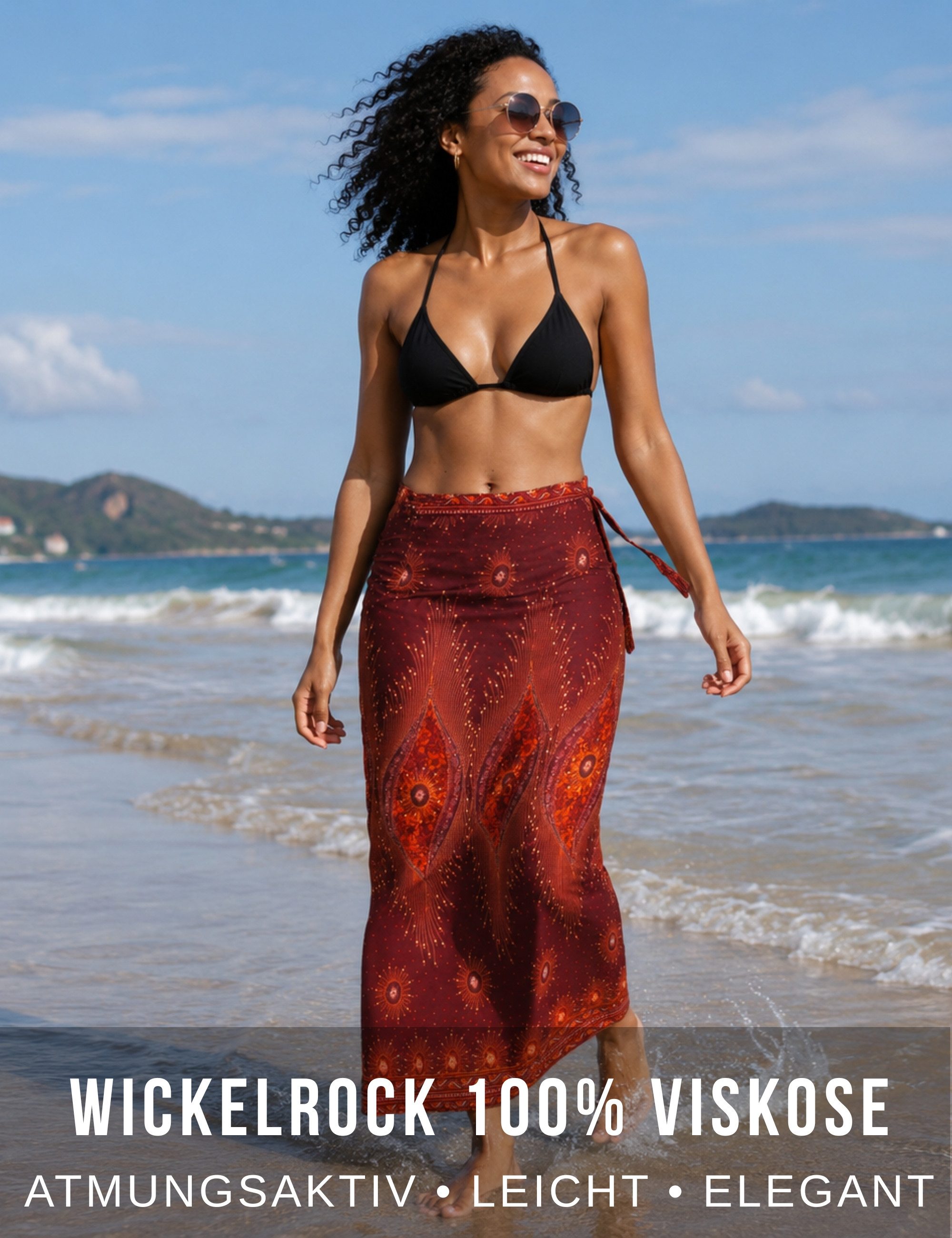 PANASIAM Sommerrock Wickelrock Damen leichter Sommerrock lang aus 100% Viskose Strandrock Pareo Rock - Bikini Cover-up im Boho Stil in farbenfrohen Designs – Bild 4 von 5