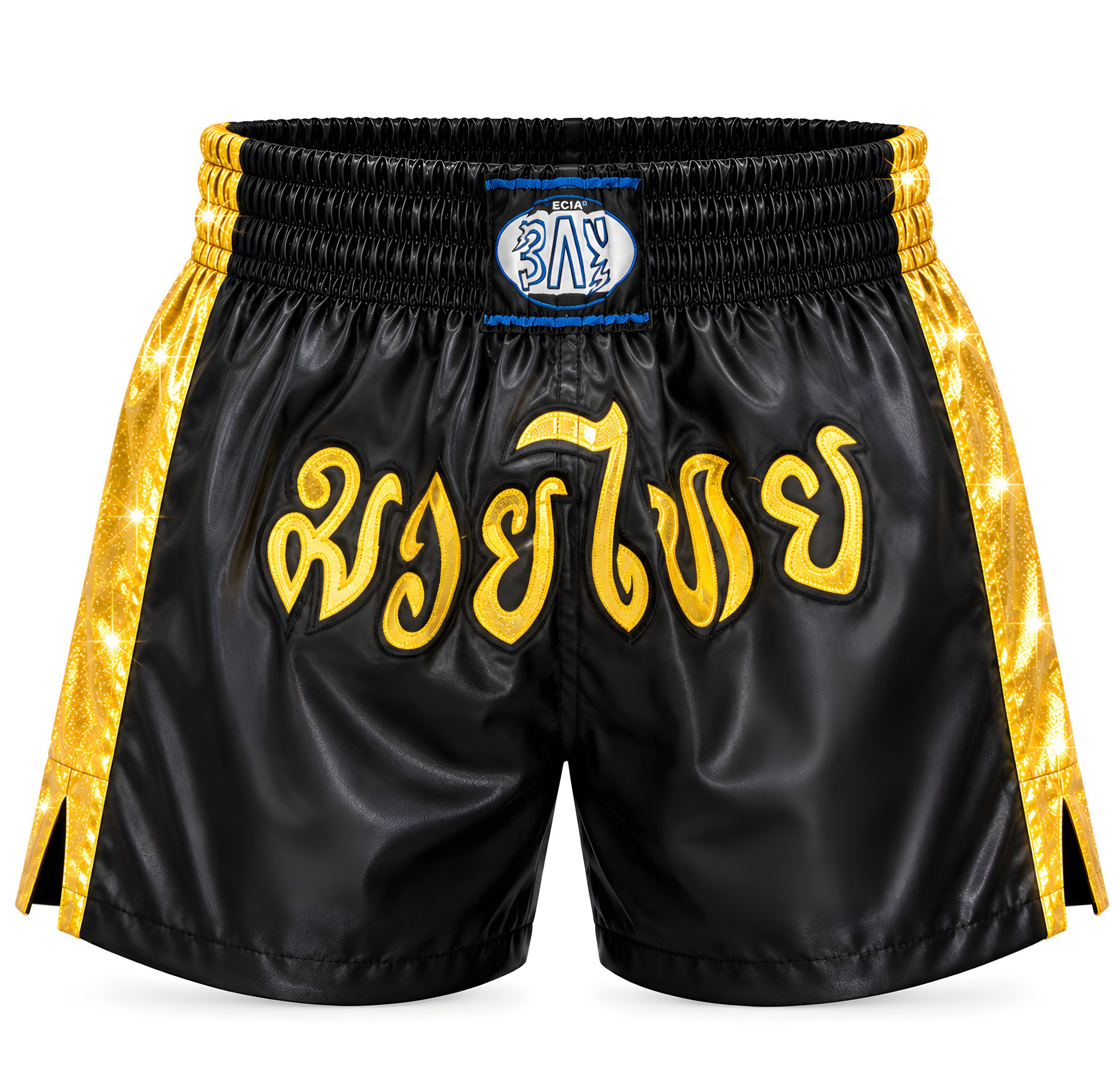 BAY-Sports Sporthose Thaiboxhose REMY Muay Thai Hose Shorts Thaiboxen MMA kurz Kickboxen kurze, leichte, locker sitzende Trainingshose, Schwarz/Gold
