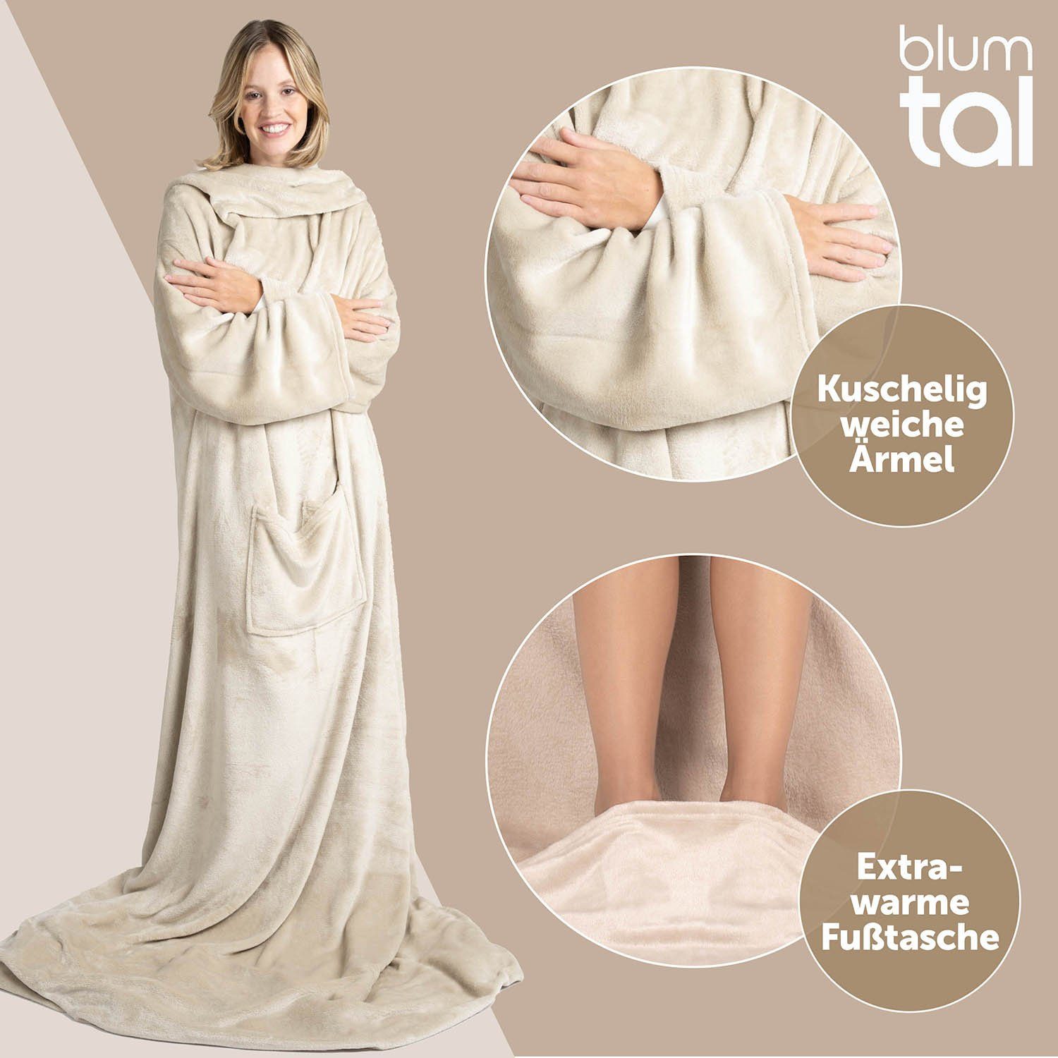Wohndecke Kuscheldecke mit Ärmeln und Fußtasche, günstig online kaufen