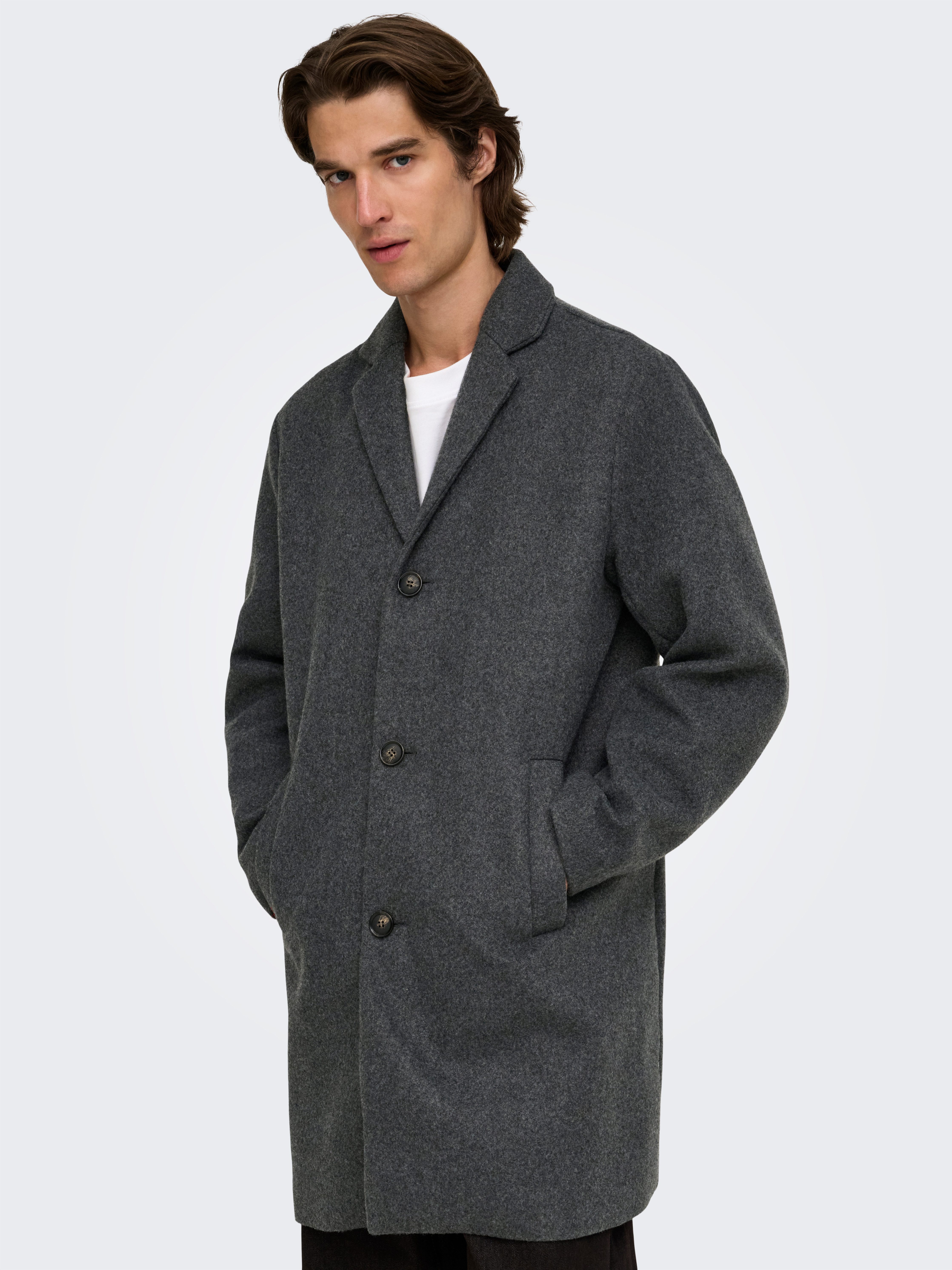 ONLY & SONS Kurzmantel ONSMAYLON NEW WOOL COAT OTW OTL Polyester, Knopfleiste
