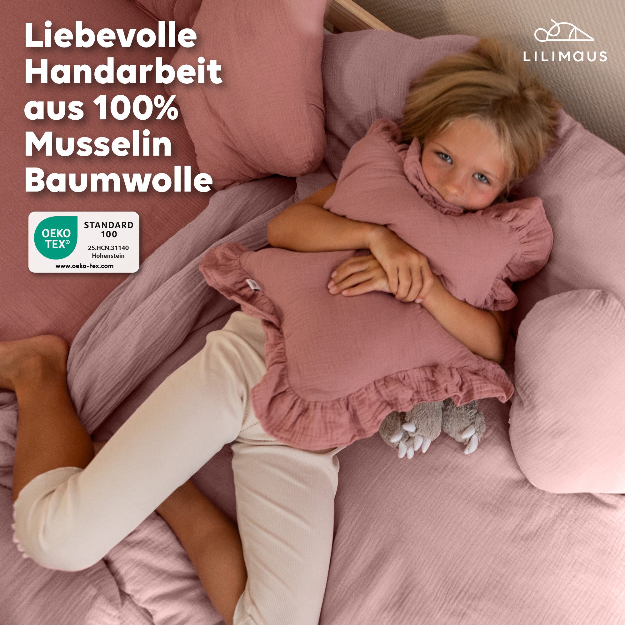 lilimaus Dekokissen Kuschelkissen Herz & Stern aus Musselin fürs Kinderzimmer, Kuschelkissen mit & ohne Füllung - passend zu Betthimmel & Bettwäsche