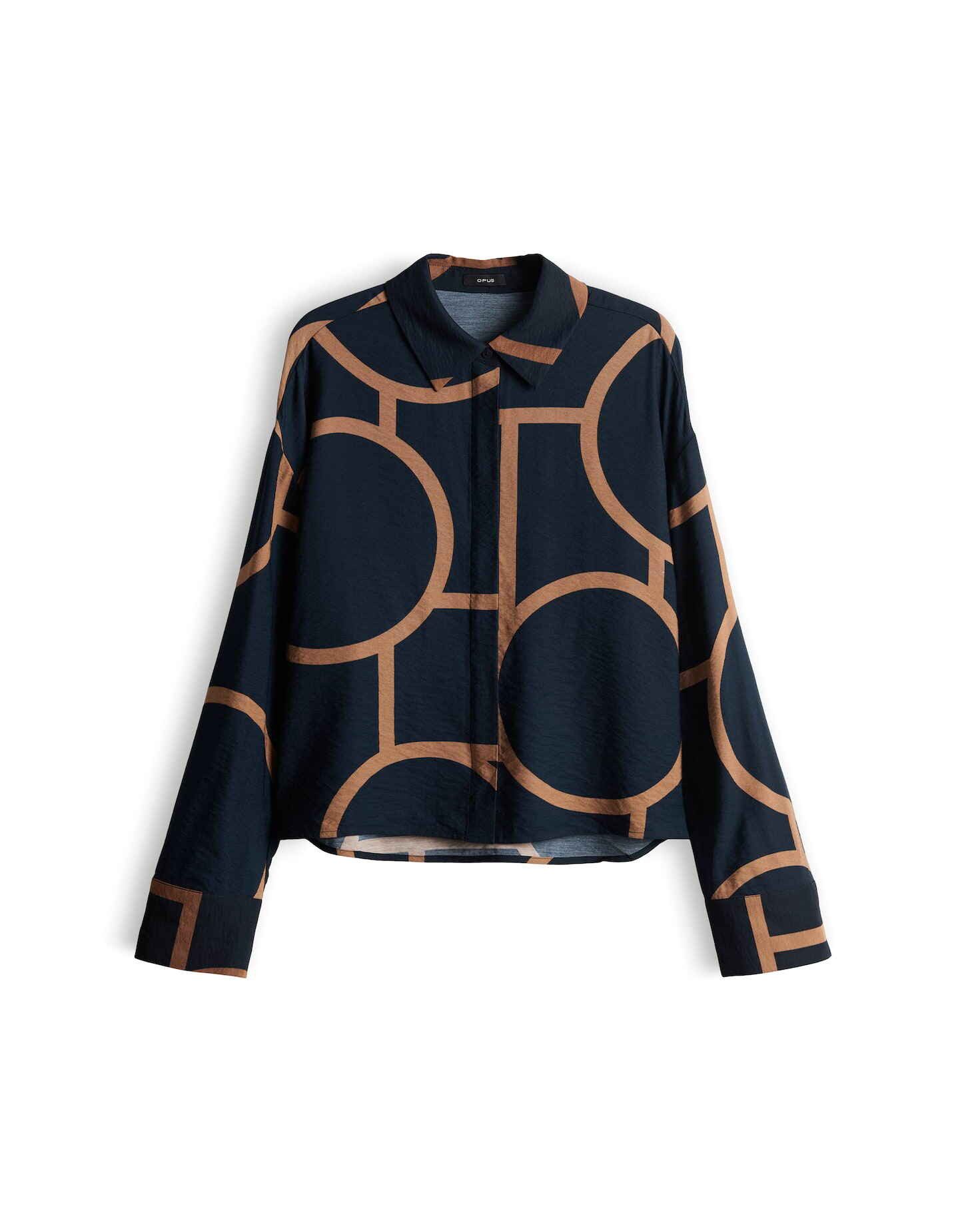 OPUS Langarmbluse aus Twill mit grafischem Muster Fließender Fall für elegante Everyday Styles