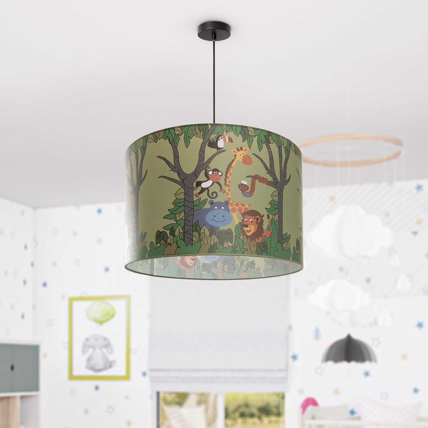 638, Kinderzimmer Leuchtmittel, Paco Deckenlampe E27 ohne Kinderlampe Home LED Tier-Motiv Dschungel Diamond Pendelleuchte