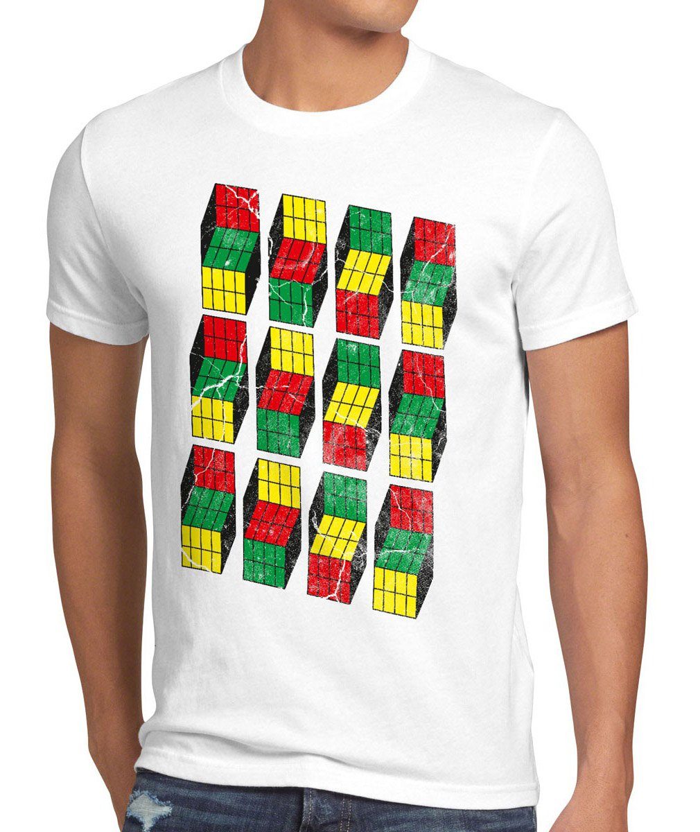 style3 Print-Shirt Herren T-Shirt Cubes Sheldon Würfel Big Bang Rubik Meltig Cooper Zauber Theory weiß