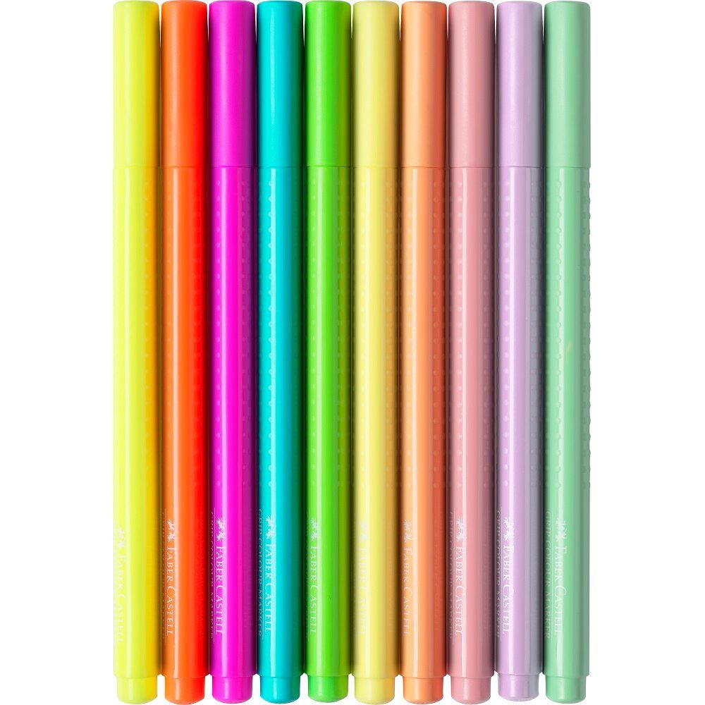 Faber-Castell Filzstift 10 Filzstifte GRIP Neon + Pastell mit Rundspitze