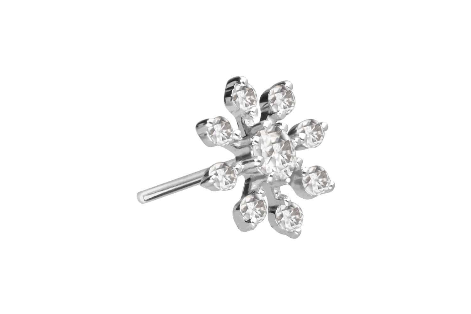 Piercing-Set 14 Karat Gold Aufsatz mit Titan Push Pin MOISSANIT-BLUME