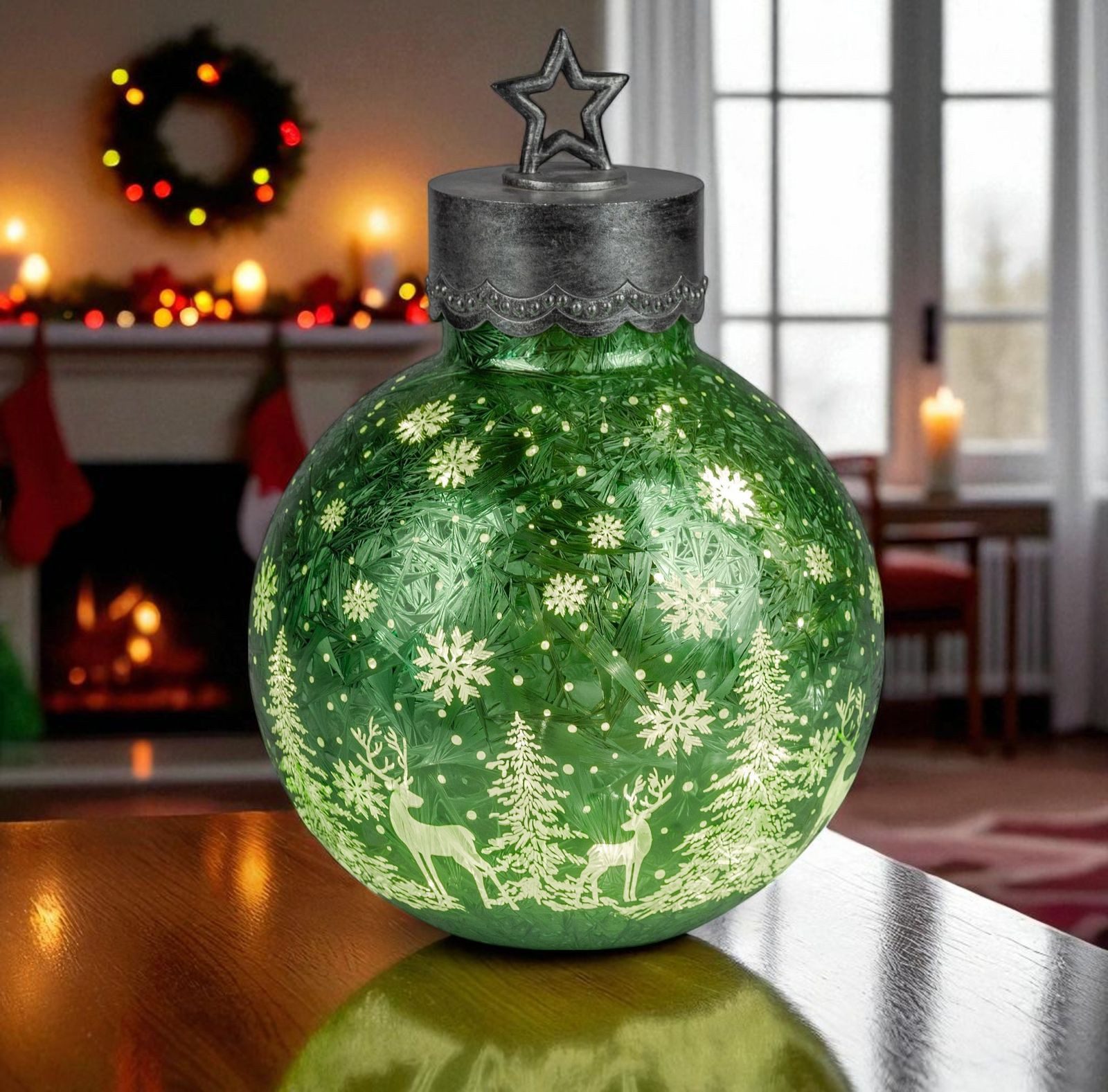 formano LED Dekolicht XL Glas-Kugel Frosty grün 30 cm Timer 6h/18h Weihnach günstig online kaufen