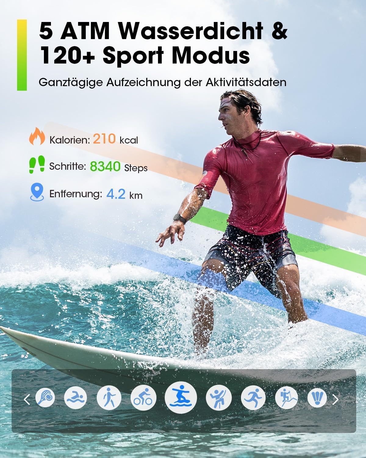 ANYSUN Smartwatch Herren Damen mit Telefonfunktio Sport Smartwatch (1,83 Zoll) mit Pulsmesser SpO2 Schlafmonitor 120+ Sportmodi Schrittzähler, Fitnessuhr 5ATM Wasserdicht&i Smartwatch für Android iOS