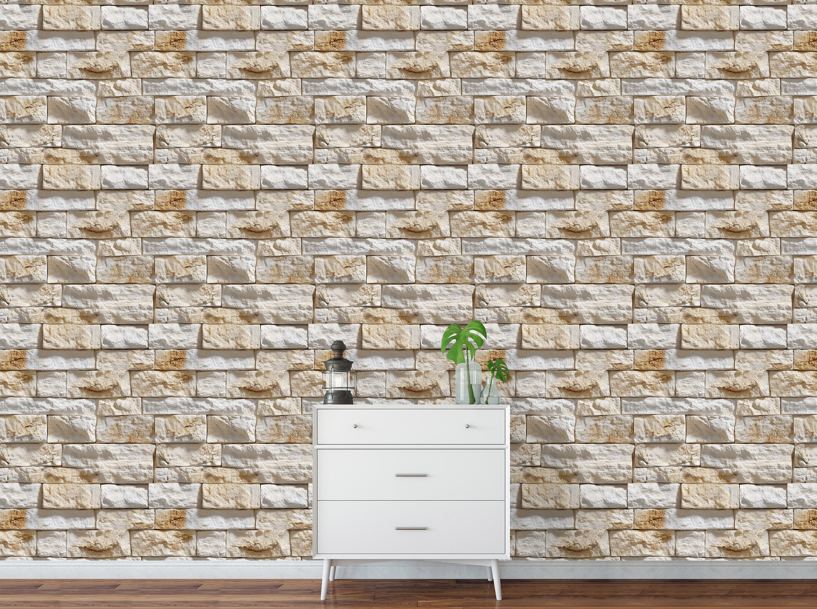 Wallarena Fototapete Vliestapete Ziegel Mauer Struktur 50 cm x 10 m Natur 50x1000 cm, glatt, 3D-Optik, 50 x 1000 cm