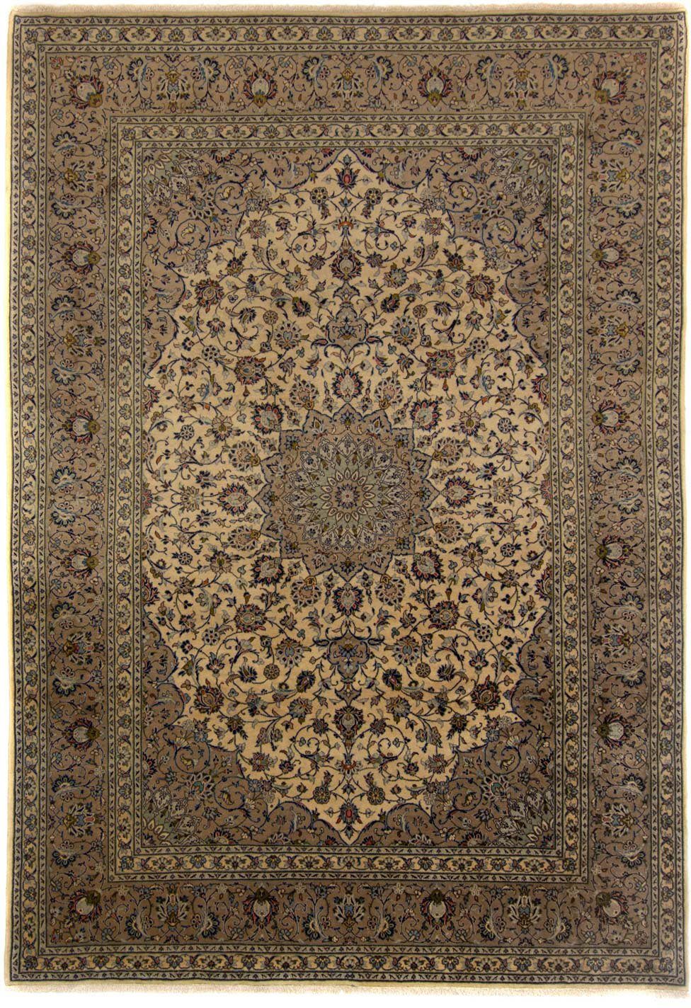 Wollteppich Keshan Medaillon Marrone chiaro 353 x 250 cm, morgenland, rechteckig, Höhe: 10 mm, Unikat mit Zertifikat | Kurzflor-Teppiche
