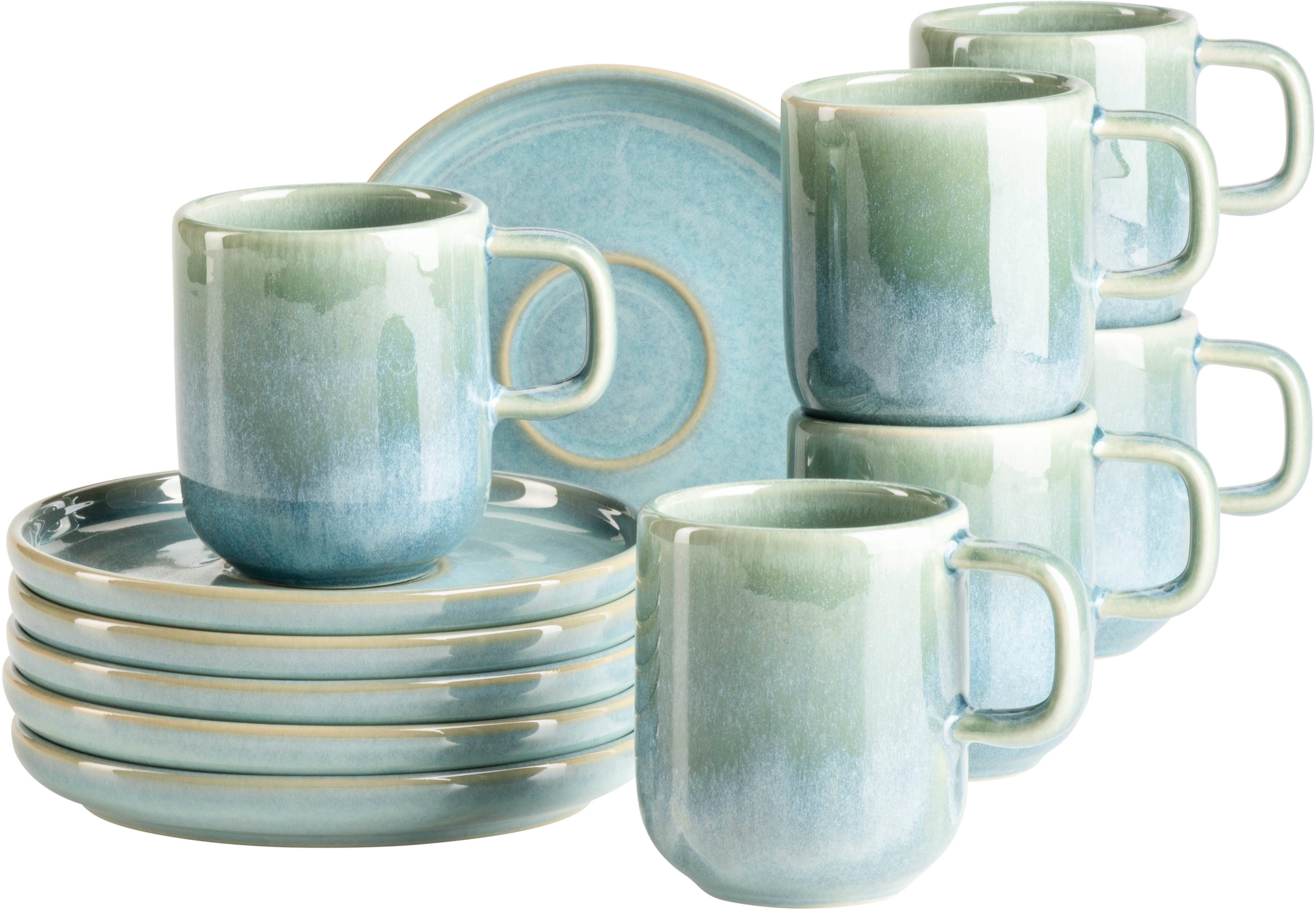 MÄSER Espressotasse Cordelia, Espressotassen Set, aus Steinzeug, 12-tlg., Steinzeug, 12er Set, bestehend aus 6 Tassen und 6 Untertassen