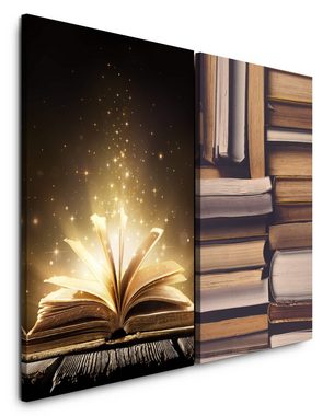 Sinus Art Leinwandbild 2 Bilder je 60x90cm Zauber Bücher Buch Bibliothek Traumhaft Fantasie Magie