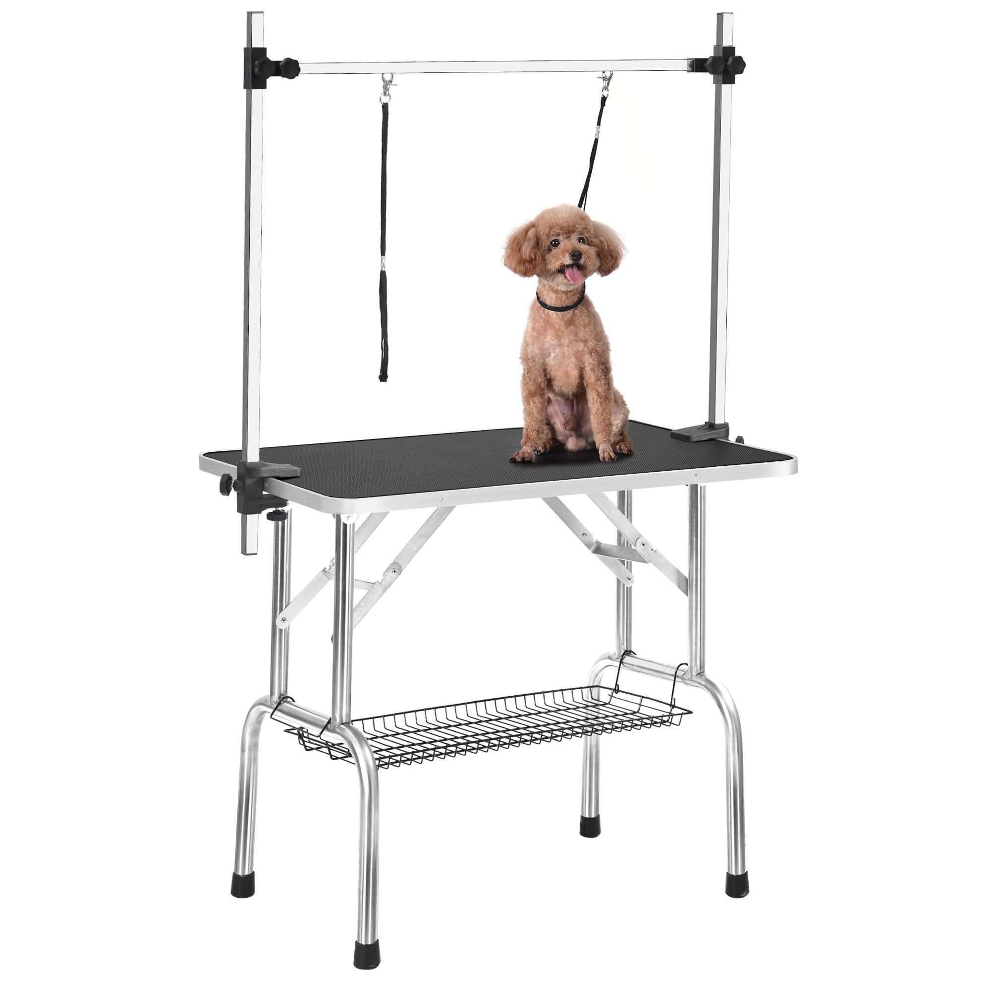 KLAM HOME Arbeitstisch Professioneller faltbarer Haustierpflegetisch Haustierpflegetisch (Haustierhaarschneidetisch, tragbarer Arm Leine Netzablage und Matte), 90*60*76cm (L*B*H) maximale Tragfähigkeit 60kg