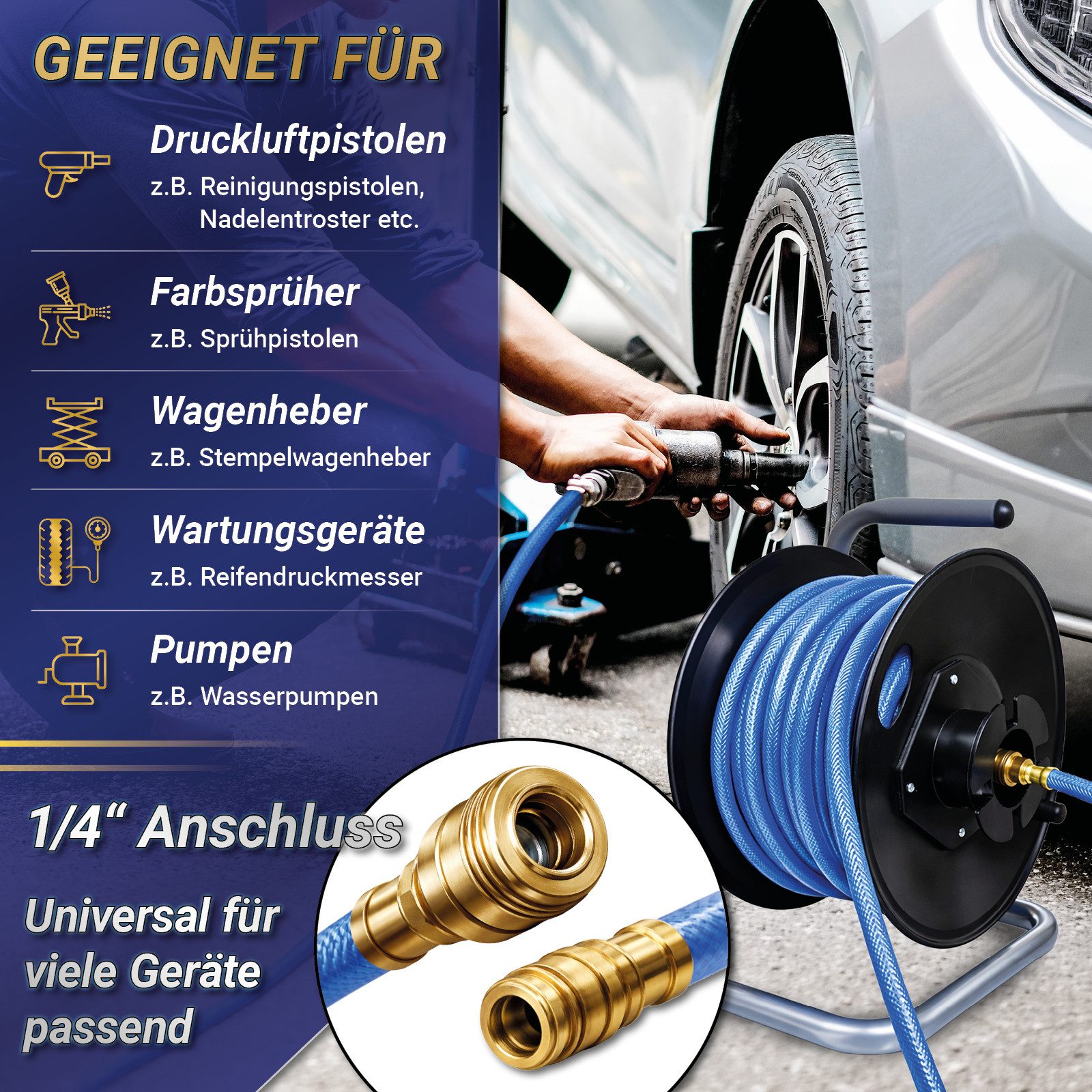 Bituxx Druckluftschlauch Schlauchtrommel 20 Meter manuell MS-20003 – Bild 3 von 5