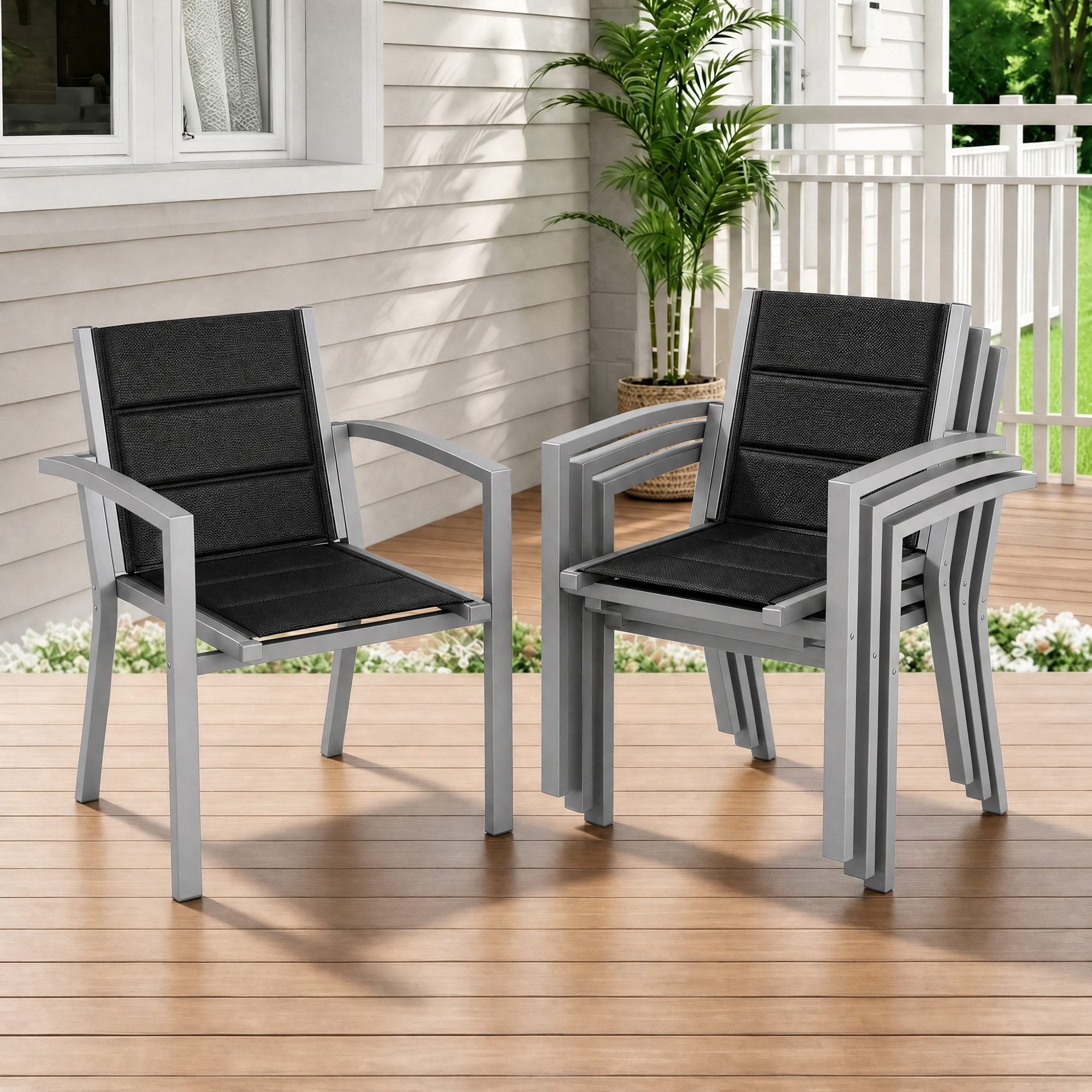 HOMALL Gartenstuhl Stapelbare Aluminiumstühle Outdoor Stühle 2/4/6er Set, Bis 160kg (Gewicht ca. 3,5 kg, erhältlich in drei Farben, geeignet für Camping, Pool, Grillszenarien (ohne Tisch), 4 St)