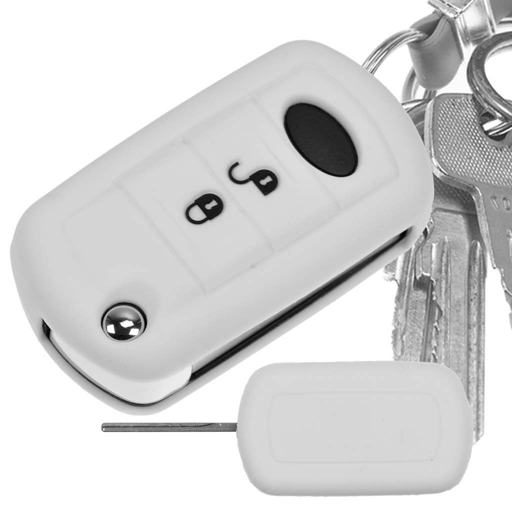 mt-key Schlüsseltasche Autoschlüssel Softcase Silikon Schutzhülle Weiß, für Land Rover Range Rover Dicsovery LR3 2 Tasten Klappschlüssel