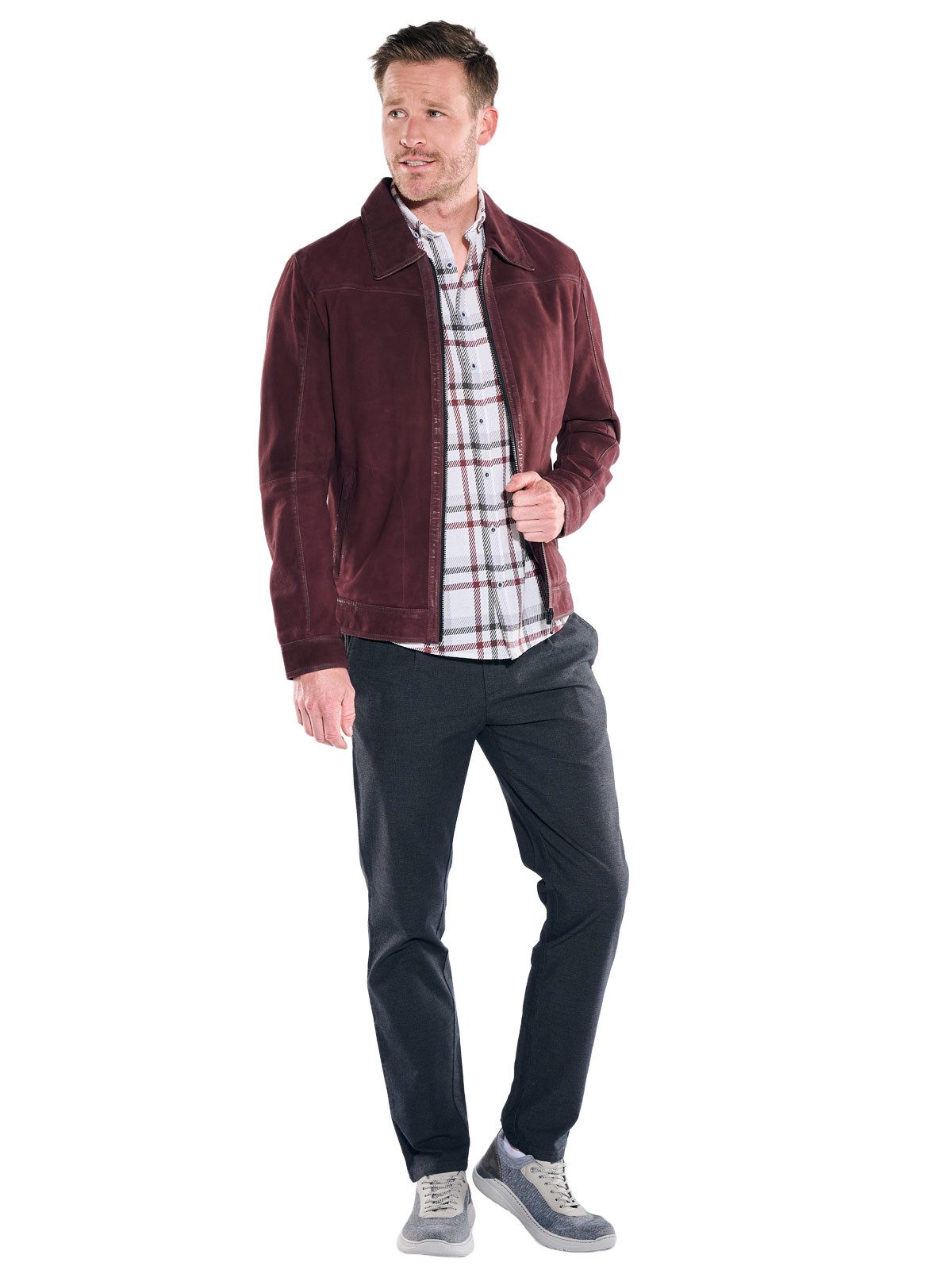 Engbers Lederjacke Herren Lederjacke aus Lammleder in Velouroptik, Bordeaux
