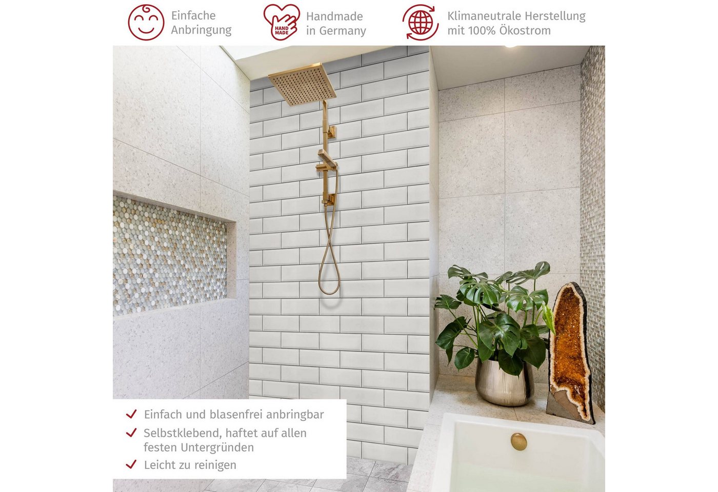 Thumbnail - Bilderdepot24 Badrückwand Fliesenoptik weiß Badrückwand ohne Bohren Dusche Muster, (1-tlg., Hart-Folie Premium matt 0,61...