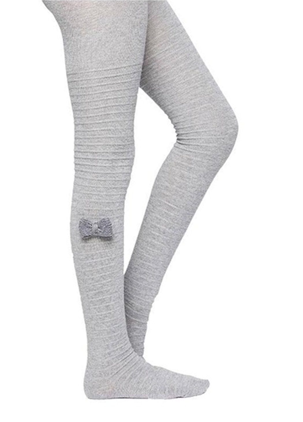 Strickstrumpfhose Ysabel Mora Kinder Strumpfhose Streifenmuster Strickschleife grau