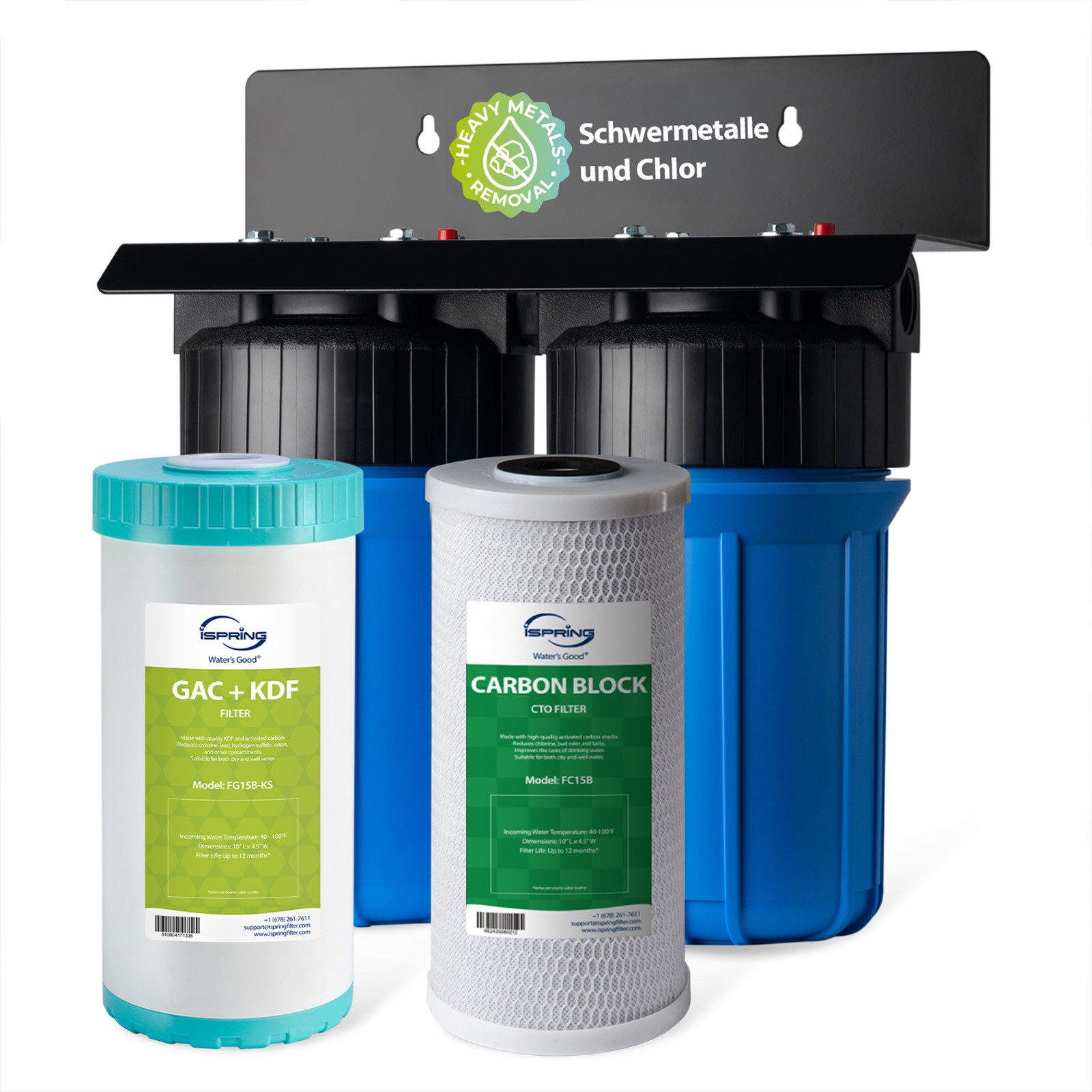 iSpring Wasserfilter WGB21B-KS Hocheffizienter 2-Stufen-Filter gegen Chlor, Blei & Gerüche, 15 GPM, für ganzes Haus