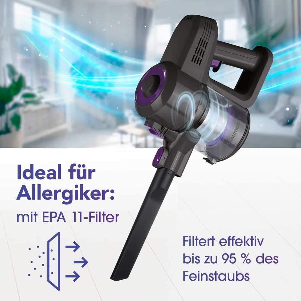 CLEANmaxx Akku-Hand-und Stielstaubsauger Akku-Hand-und Stielstaubsauger Staubsauger, 120 W, beutellos, 120,00 W beutellos verstellbares Teleskoprohr, mit EPA-Filter