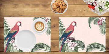 Platzset, Tischset, Platzset abwaschbar - Papagei mit Hibiskus und Palmen - 4 Stück aus erstklassigem Vinyl (Kunststoff) 40 x 30 cm, Tischsetmacher, (4-St)