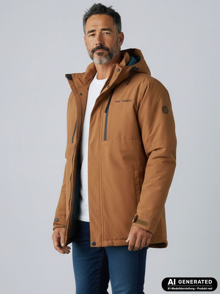 Dry Fashion Parka Grönland Herren Funktionsjacke gefüttert - Outdoor-Jacke Winter-Mantel Wasserdicht, Winddicht, Atmungsaktiv, 2-Wege-Reißverschluss, Kapuze