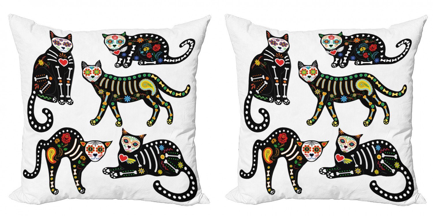 Kissenbezüge Modern Accent Doppelseitiger Digitaldruck, Abakuhaus (2 Stück), Zuckerschädel Aufwändige schwarze Katzen