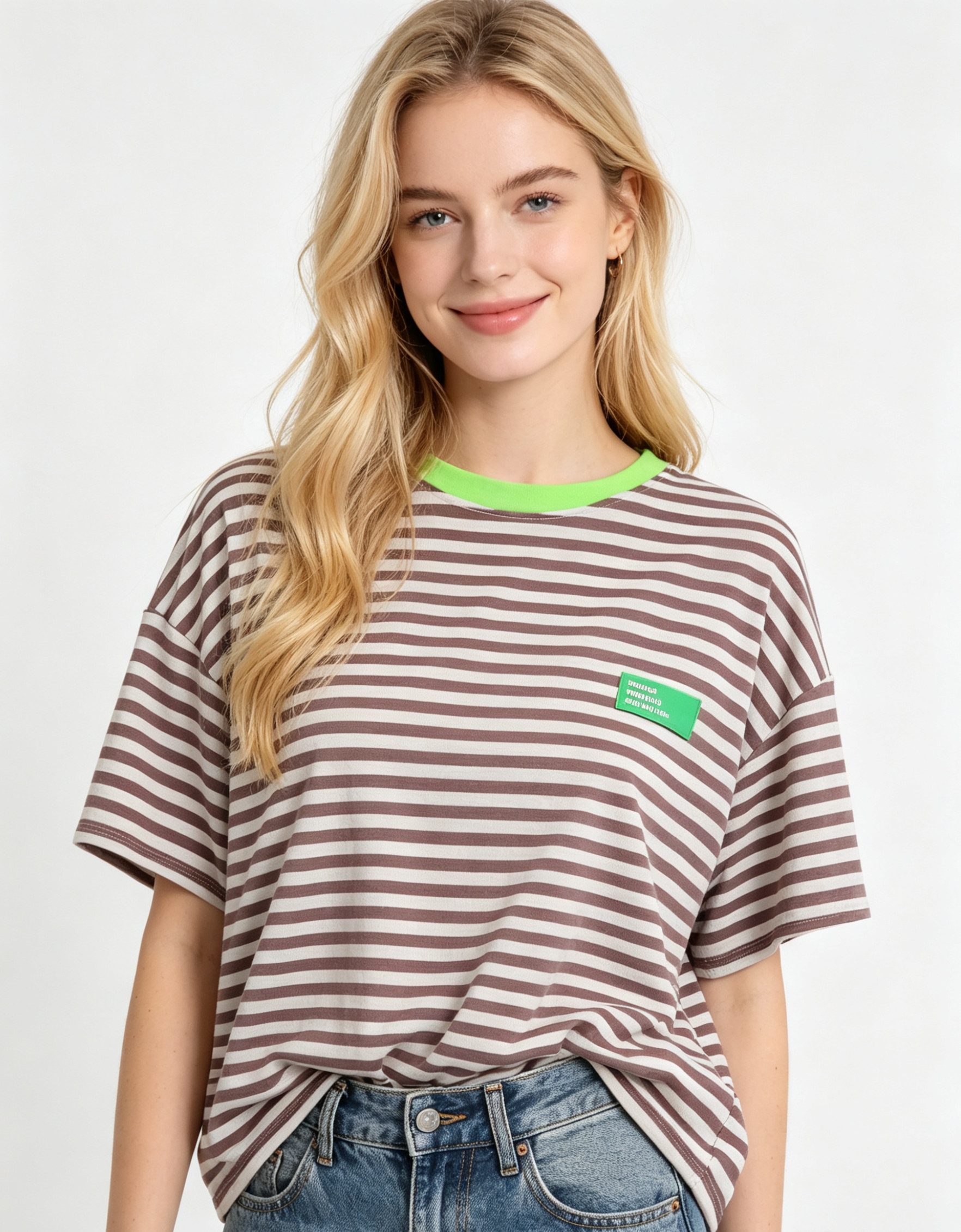 MIRROSI Sweatshirt Damen Kurzarm T Shirt Oversize Neonfarben Streifenmuster Ringelshirt, One Size Passform (ca. Gr. 34–40); Made in Italy