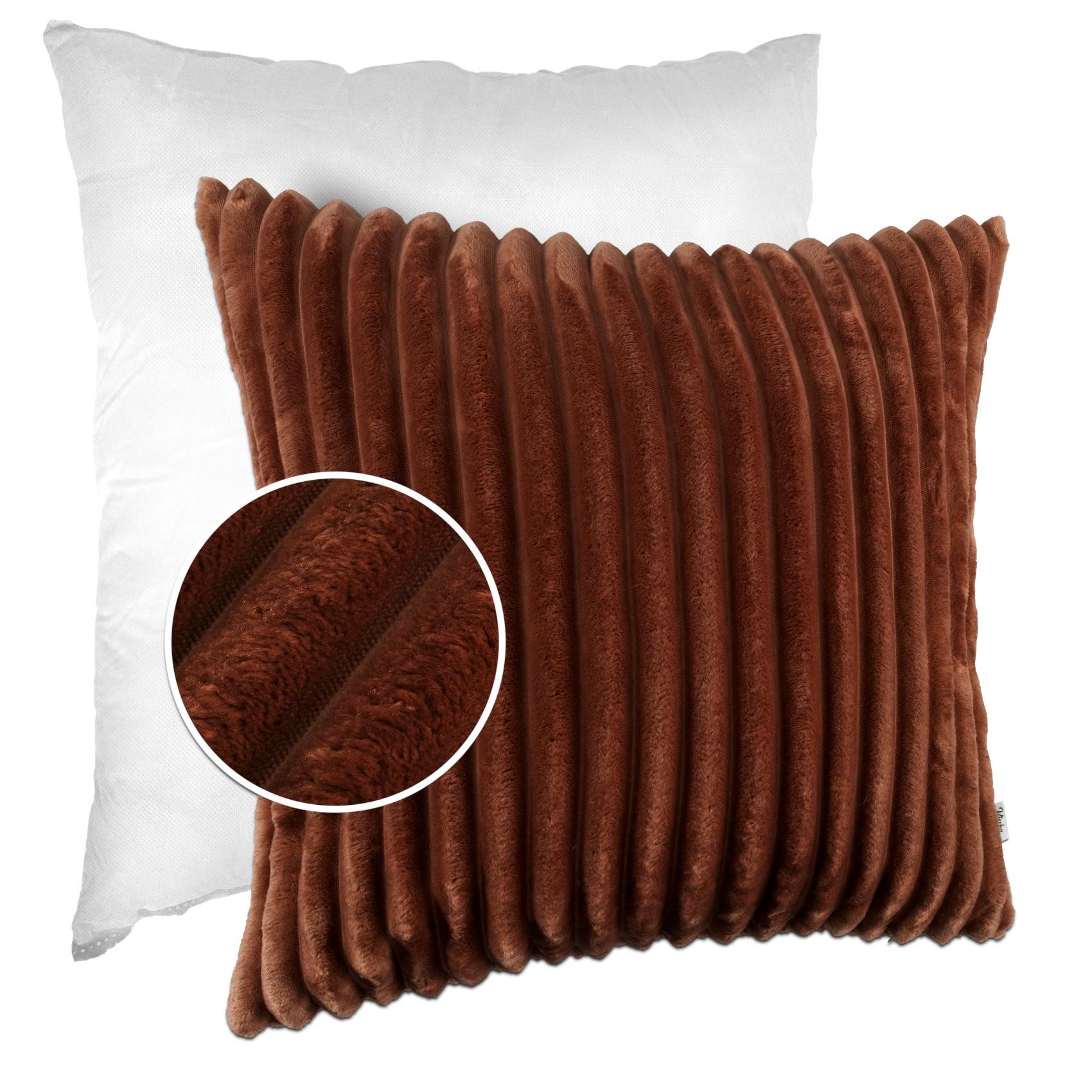 Kisska Dekokissen LILLI BIG CORD Velour Ambiente dekorieren, Kissenüberzug mit Füllung BIG-Cord UNI 40x40cm Einfarbig Kupfer