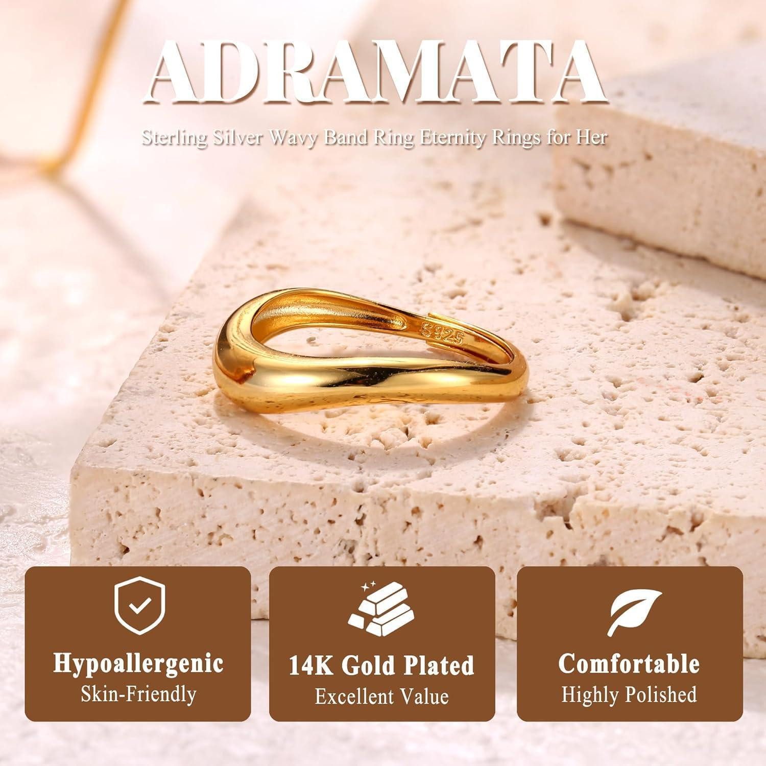 Adramata Verlobungsring Adramata Ring Silber 925 Damen 14K Vergoldet Verstellbar