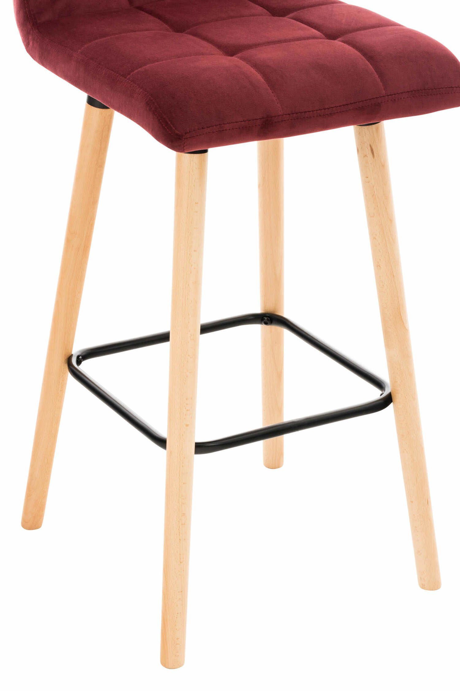 Buchenholz Rückenlehne Samt Fußstütze Hocker Barhocker - & Sitzfläche: TPFLiving Lincoln helllbraun Theke und Küche), (mit für Rot - Gestell