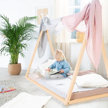 roba® Kinderbett Hausbett - nach Montessori Prinzip - FSC zertifiziertes Massivholz, Tipibett - Babybett zum Spielen, Lesen & Kuscheln - Bambus natur