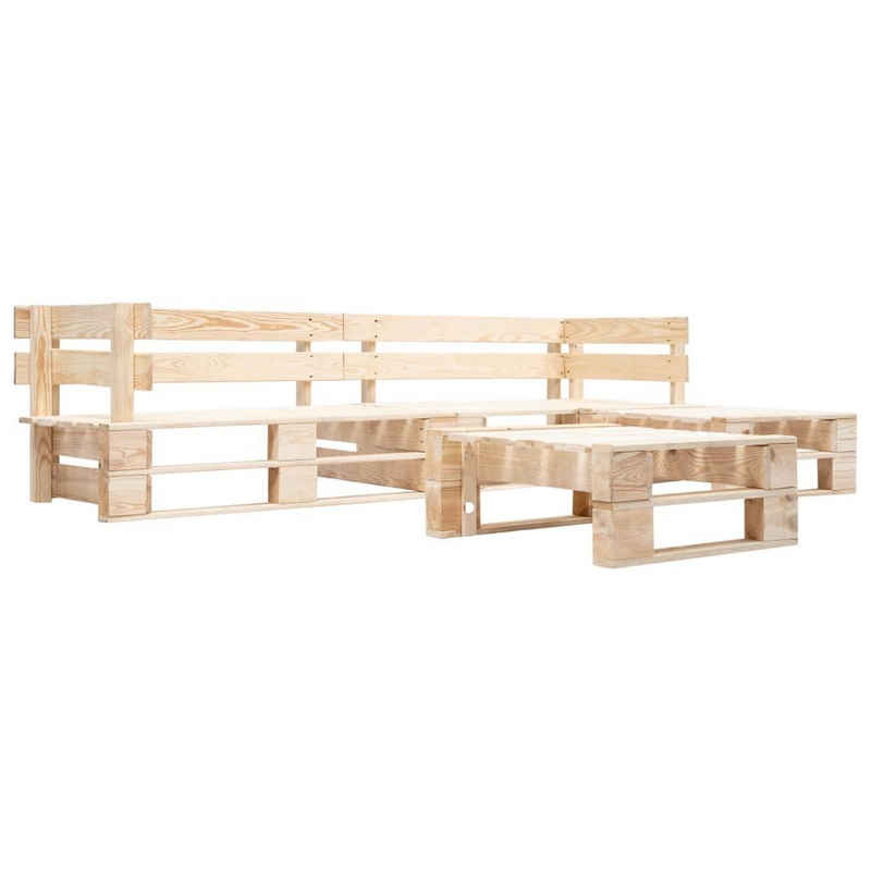 vidaXL Gartenlounge-Set 4-tlg. Garten-Paletten-Sofagarnitur Holz Natur, (4-tlg)