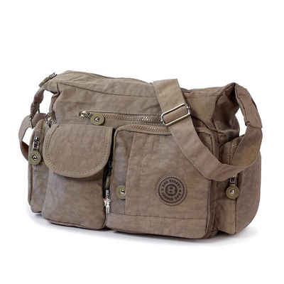 BAG STREET Schultertasche »OTJ205L Bag Street Damenhandtasche Schultertasche«, Schultertasche Nylon, stone (grau, braun) ca. 32cm x ca. 20cm