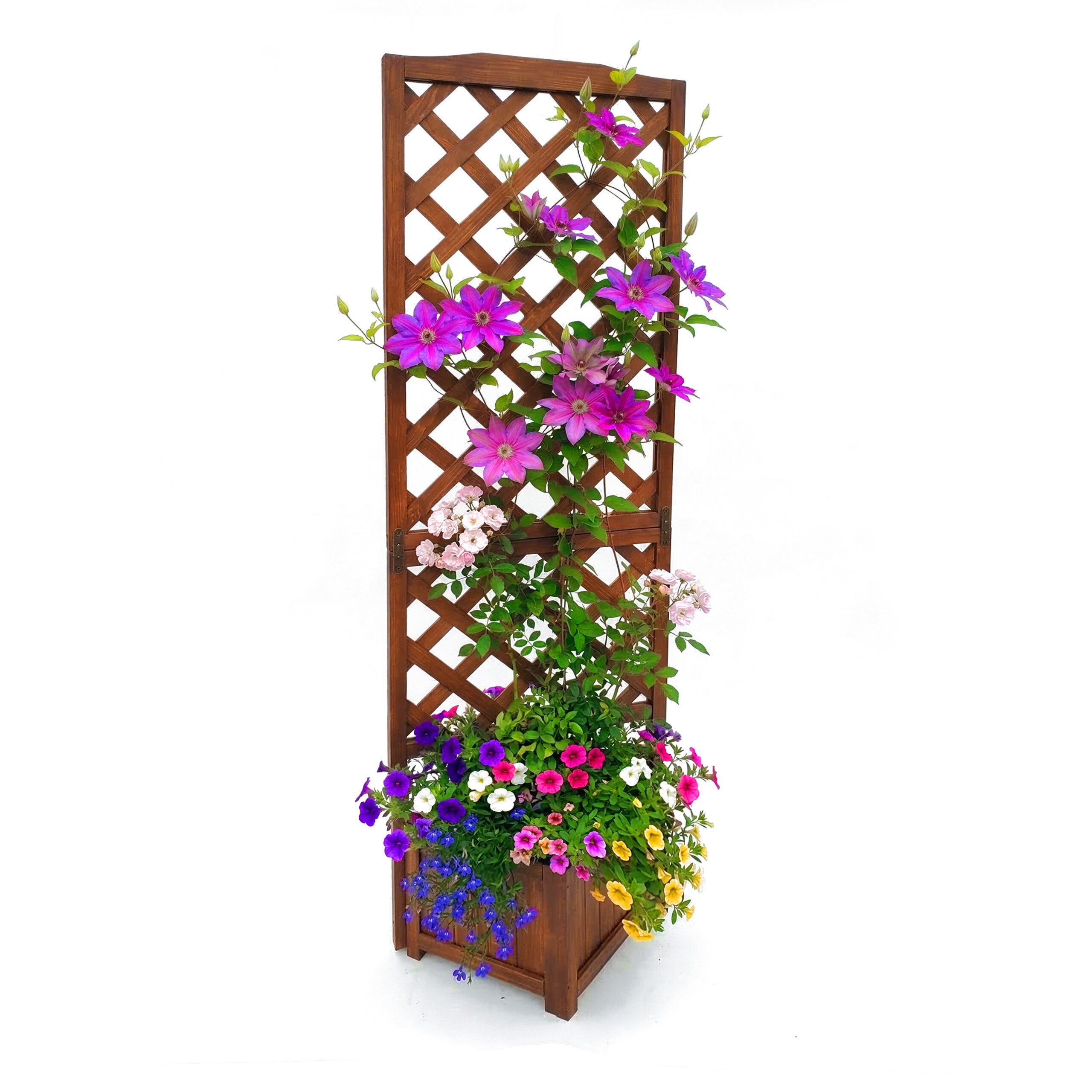 relaxdays Pflanzkübel Pflanzkasten mit Rankgitter 180 cm, braun