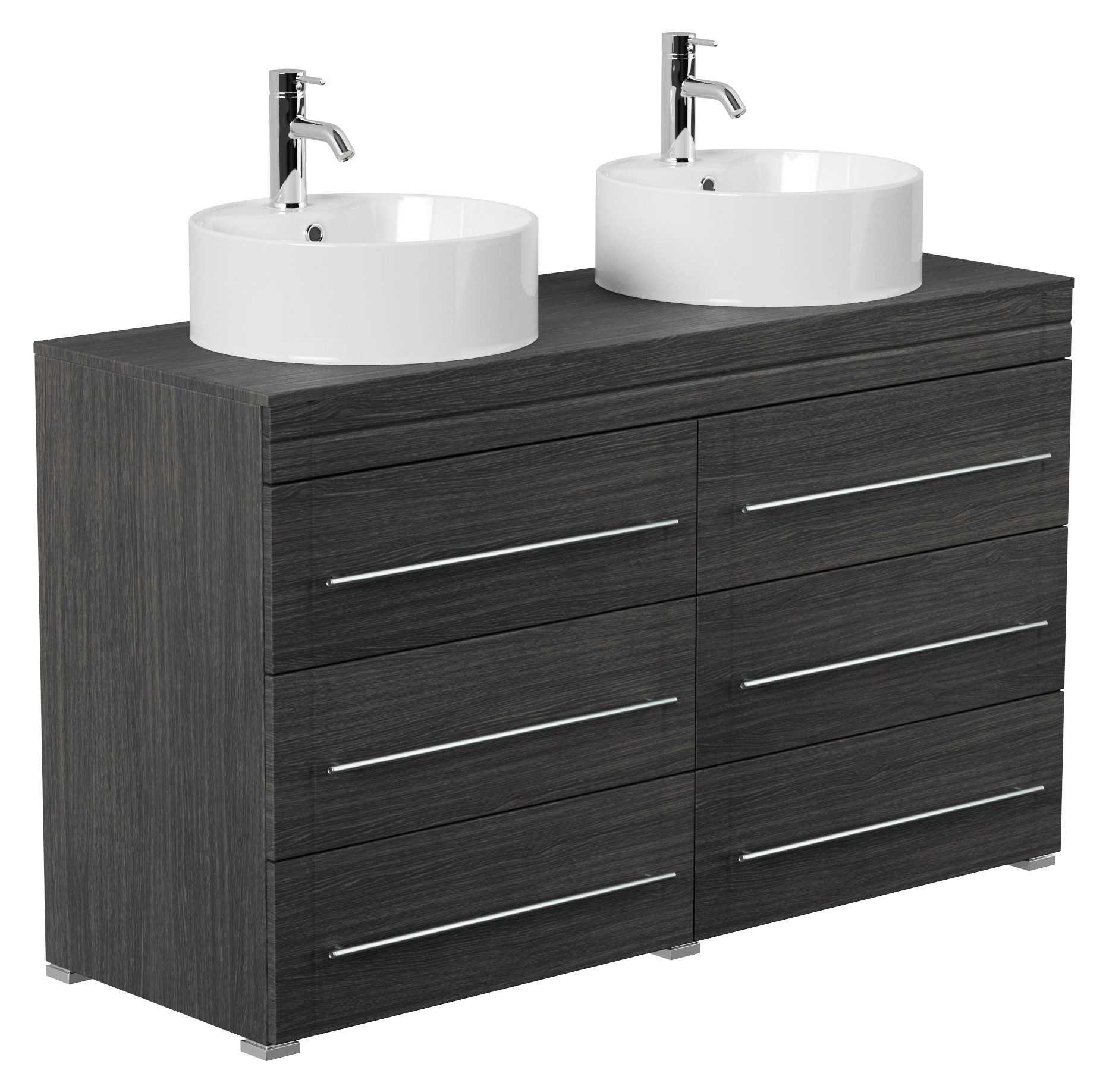 Magnolia Home Doppelwaschtisch Stand Badmöbel Memoria Modern anthrazit gemasert mit Aufsatzwaschbecke