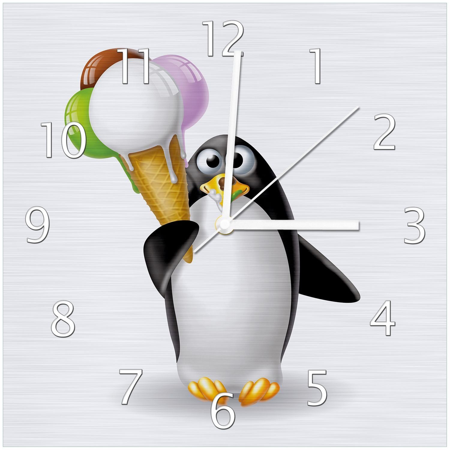 (Aluverbunduhr) Wanduhr Wallario Eis Pinguin Süßer