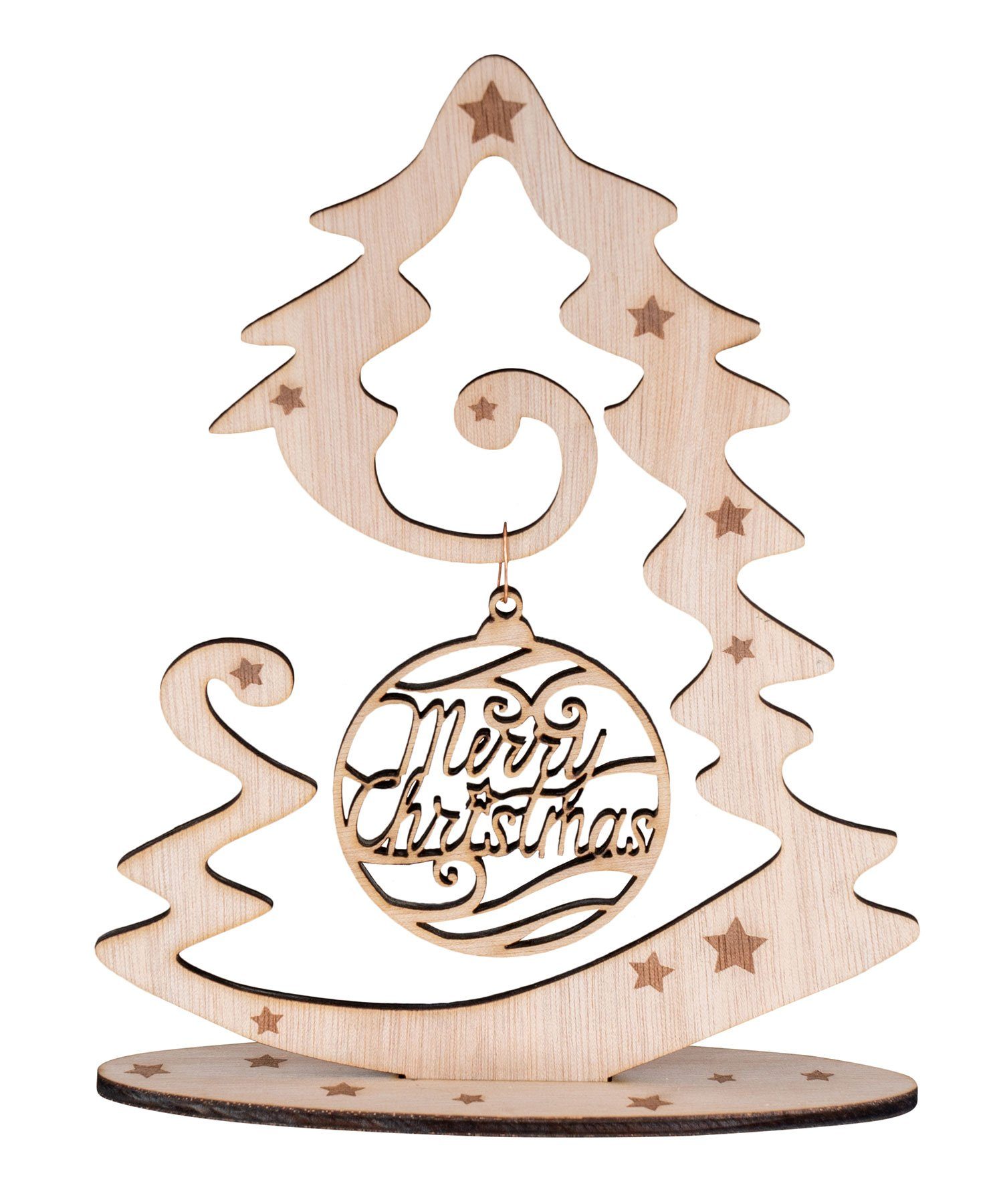 Levandeo® Weihnachtsfigur, Deko Weihnachtsbaum Birkenholz Merry Christmas Weihnachten
