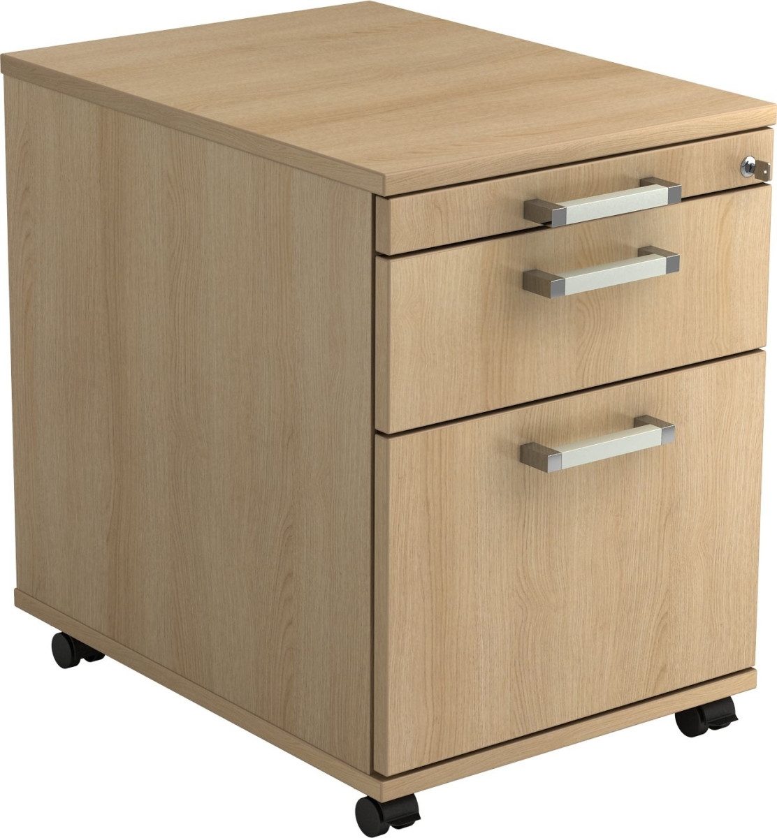 Container Rollcontainer 58cm 1 Schub 1 Hängeregistratur Schloss Chromgriff Eiche
